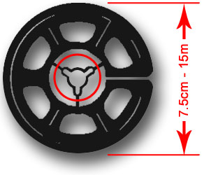 a typical regular 8mm 3-inch reel with it's smaller hole